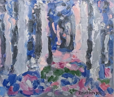 Painting titled "Silver trees" by Natalia Kruchkevych, Original Artwork, Oil