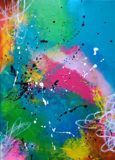 Malerei mit dem Titel "Arc en ciel" von Emmanuelle Bochaton, Original-Kunstwerk, Acryl Auf Keilrahmen aus Holz montiert