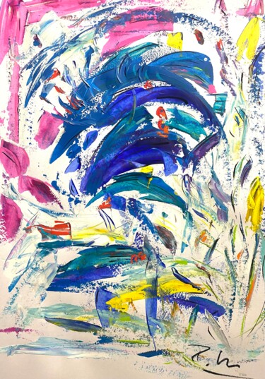 Painting titled "Danse en bleu sous…" by Regine Blot, Original Artwork, Acrylic Mounted on Wood Panel