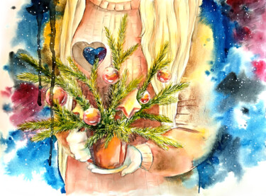 Christmas composition number 1. Self-portrait 绘画 标题为“Christmas compositi…” 由Veronika Chernyshkova, 原创艺术品, 水彩