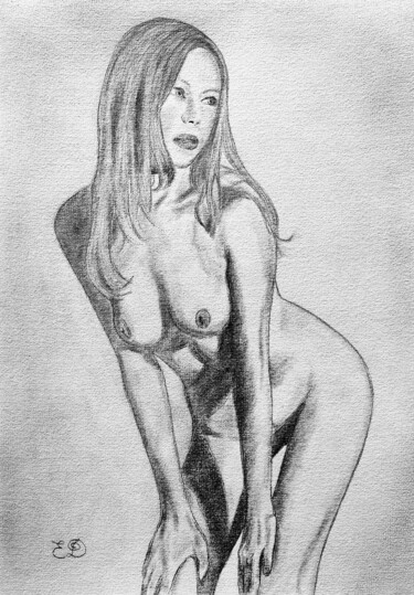 Jeune femme blonde nue 图画 标题为“Jeune femme blonde…” 由Edmond Drot, 原创艺术品, 木炭