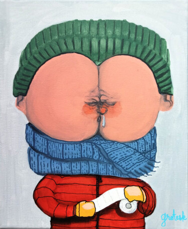 Peinture intitulée "cul qui fuit" par Grotsk, Œuvre d'art originale, Acrylique Monté sur Châssis en bois