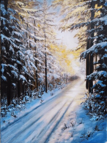 Le chemin hivernale. 绘画 标题为“Le chemin hivernale.” 由Angelina Ermakova, 原创艺术品, 油 安装在木质担架架上