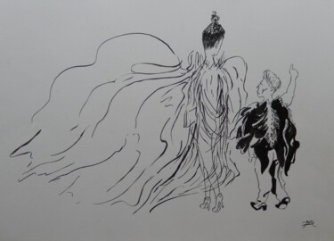 「Au bal」というタイトルの描画 Daniel Manginによって, オリジナルのアートワーク, インク