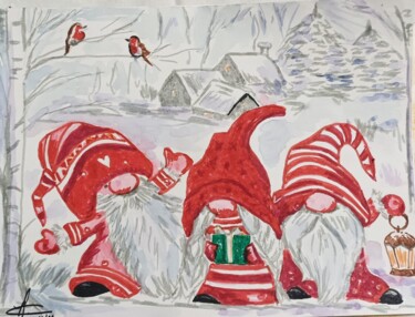 Peinture intitulée "Joyeux noel" par Christel, Œuvre d'art originale, Aquarelle Monté sur artwork_cat.
