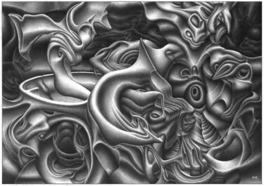 Disegno intitolato "Surabstraction" da Vic, Opera d'arte originale, Grafite
