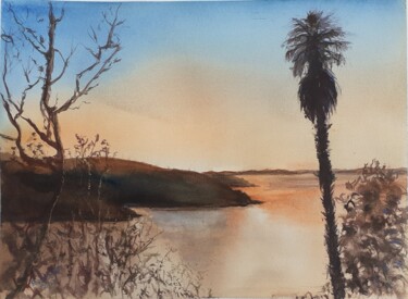 Soleil du soir Painting titled "Soleil du soir" by Eve Elikoff, Original Artwork, Watercolor