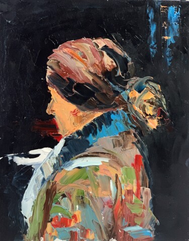 Painting titled "Abstract woman on b…" by Vita Schagen, Original Artwork, Oil Mounted on Cardboard