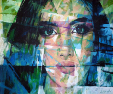 Pintura titulada "GREEN PORTRAIT 5" por Aleksandr Ilichev, Obra de arte original, Acrílico