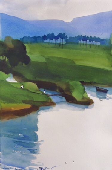 Painting titled "A small bridge to q…" by Prashant Prabhu, Original Artwork, Watercolor