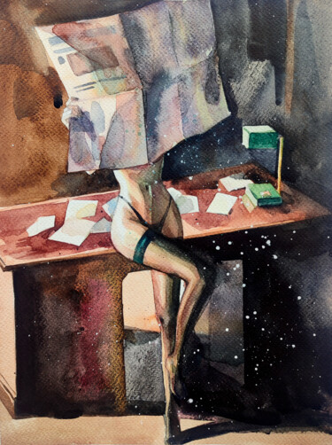 Morning news Peinture intitulée "Morning news" par Leyla Zhunus, Œuvre d'art originale, Aquarelle