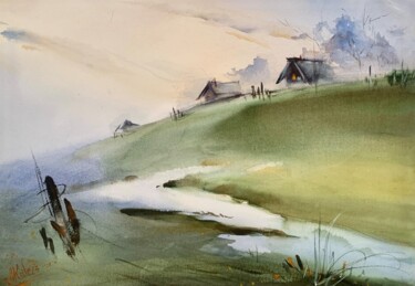 Morning in the village Schilderij getiteld "Morning in the vill…" door Mkate, Origineel Kunstwerk, Aquarel