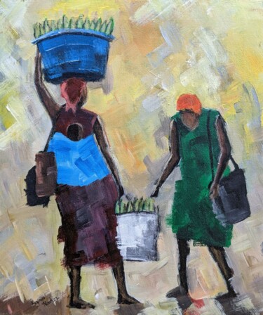 Malerei mit dem Titel "BOILED MAIZE" von Noah Bugingo, Original-Kunstwerk, Acryl Auf Keilrahmen aus Holz montiert