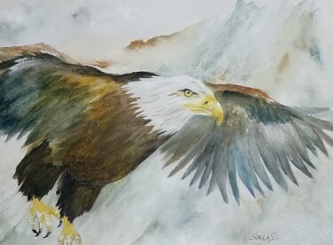 Peinture intitulée "L'ENVOL DU PYGARGUE" par Severine Soulas, Œuvre d'art originale, Aquarelle Monté sur Carton