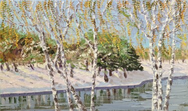 The first snow - birch trees in Victory Park in Odessa Peinture intitulée "The first snow - bi…" par Sergei Gontarovskii (Serhii Hontarovskyi), Œuvre d'art originale, Huile Monté…