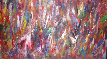 Painting titled "couleurs en fête" by Ahmed Fertat, Original Artwork, Oil Mounted on Wood Stretcher frame
