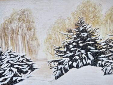Desenho intitulada "Paysage de neige" por Hel Swynghedauw, Obras de arte originais, Lápis