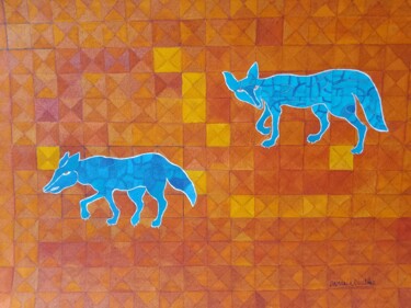 绘画 标题为“Coyotes azules” 由Daniela Cuellar, 原创艺术品, 水彩