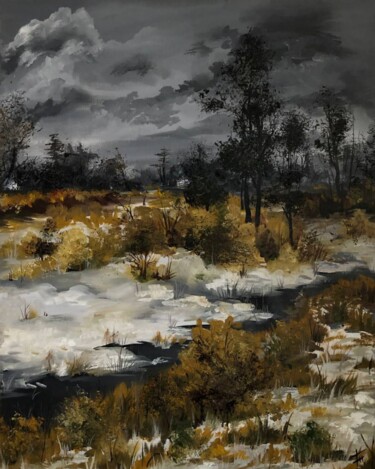 Schilderij getiteld "winter mood" door Olha Bozhko, Origineel Kunstwerk, Olie Gemonteerd op Frame voor houten brancard