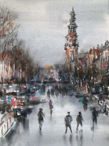 Peinture intitulée "Winter channel" par Galina Poloz, Œuvre d'art originale, Aquarelle