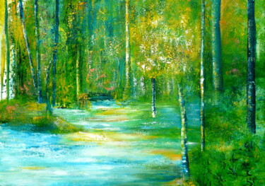 Schilderij getiteld "Zauberwald (3)" door Blanka Mandel, Origineel Kunstwerk, Acryl Gemonteerd op Frame voor houten brancard