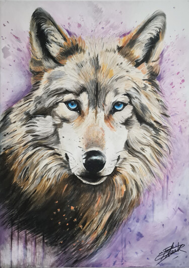 绘画 标题为“GOOD WOLF” 由Eric Delahaye (EriK BLACK), 原创艺术品, 丙烯 安装在木质担架架上