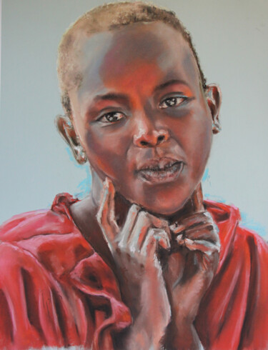 Dibujo titulada "Niña Kenyata" por Ipiña, Obra de arte original, Pastel