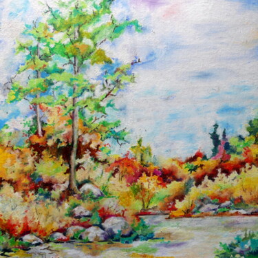 Painting titled "L'étang chimérique" by Jean Jourdan, Original Artwork, Pastel