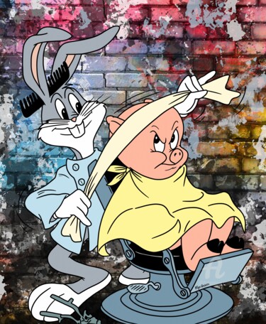 Rabbit Barber 数字艺术 标题为“Rabbit Barber” 由Olga Guseva, 原创艺术品, 2D数字工作