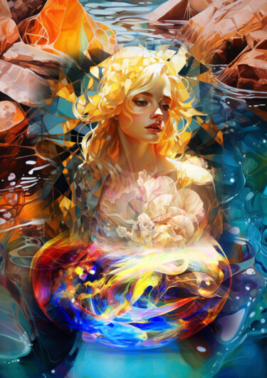 Arts numériques intitulée "Water girl" par Vyctoire Sage, Œuvre d'art originale, Photo montage