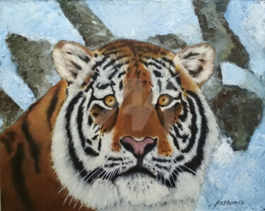 绘画 标题为“"Tiger in the Snow"” 由Arthuris, 原创艺术品, 油