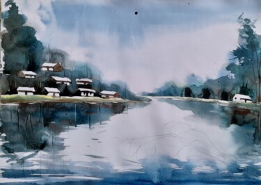 Peinture intitulée "Watercolour Landsca…" par Saibal Singh Sonchoy, Œuvre d'art originale, Aquarelle