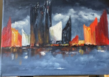 Peinture intitulée "Buildings" par Rhila Boussour, Œuvre d'art originale, Huile