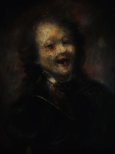 Schilderij getiteld "Trogne de Jeune Hom…" door Amazeigh Bouzékri, Origineel Kunstwerk, Olie