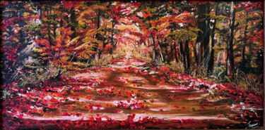 Painting titled "Autumn" by Oleksandra Kysla, Original Artwork, Oil Mounted on Wood Stretcher frame