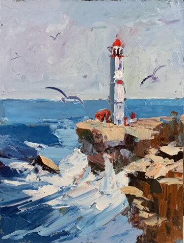 Seascape. # Lighthouse. Peinture intitulée "Seascape. # Lightho…" par Vita Schagen, Œuvre d'art originale, Huile Monté sur Carton