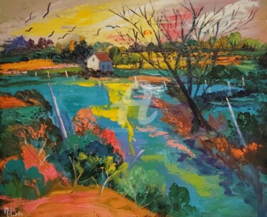Pittura intitolato "Camargue en hiver" da Milorv, Opera d'arte originale, Olio