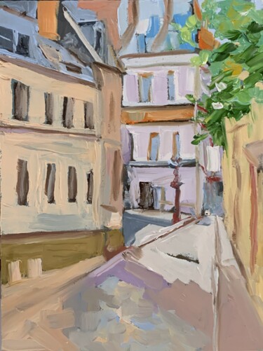 「Small european town.」というタイトルの絵画 Vita Schagenによって, オリジナルのアートワーク, オイル 段ボールにマウント