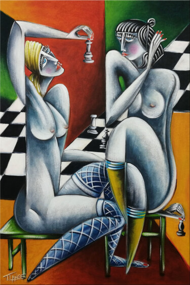 Women Chillout #M217 绘画 标题为“Women Chillout #M217” 由Thomas Lange, 原创艺术品, 油 安装在木质担架架上
