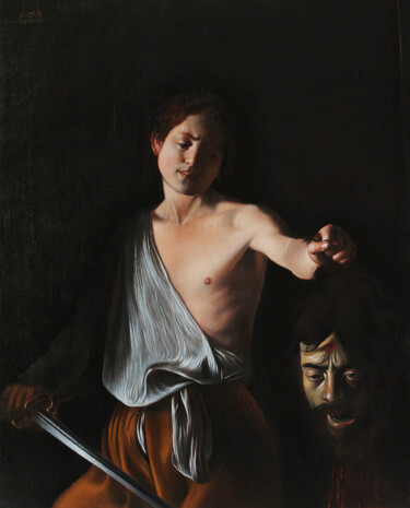 4602, David et la tête de Goliath, inspiré du CARAVAGE 绘画 标题为“4602, David et la t…” 由Aupalt, 原创艺术品, 油 安装在木质担架架上
