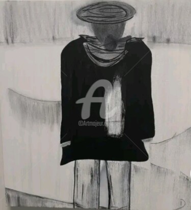 Σχέδιο με τίτλο "Florence" από D. Art, Αυθεντικά έργα τέχνης, Κάρβουνο Τοποθετήθηκε στο Ξύλινο φορείο σκελετό