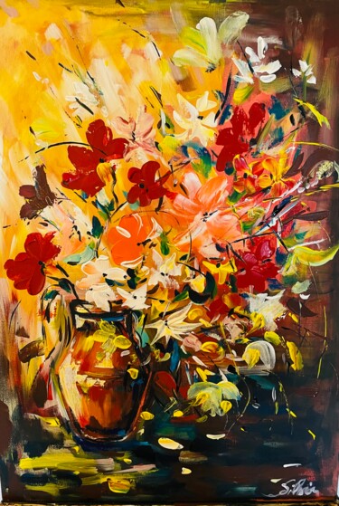 Painting titled "Blumenpracht" by Silvia P, Original Artwork, Acrylic