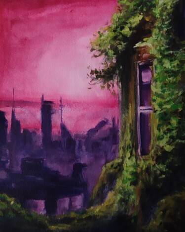 Painting titled "Retro vawe city" by Davide Braito, Original Artwork, Acrylic