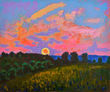 Peinture intitulée "Summer evening. Sun…" par Mykola Kozlovskyi, Œuvre d'art originale, Huile