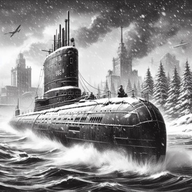 数字艺术 标题为“Sous-marin USS Manh…” 由Tsuiho, 原创艺术品, AI生成的图像