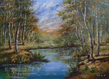 Painting titled "Riverside" by Karola Kiss, Original Artwork, Acrylic Mounted on Wood Stretcher frame