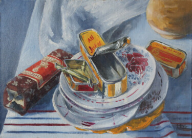 Peinture intitulée "La petite Desserte" par Marie-Odile Ginies, Œuvre d'art originale, Huile Monté sur Châssis en bois