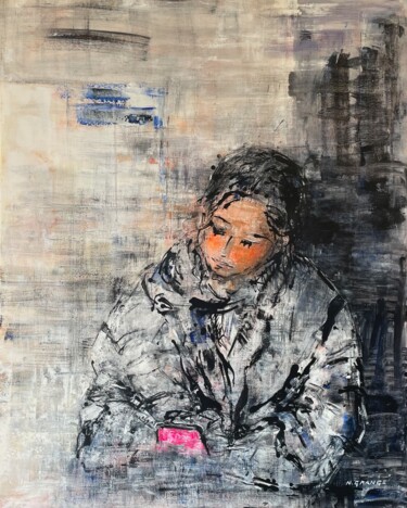Peinture intitulée "la passagère" par Nathalie Grange, Œuvre d'art originale, Acrylique Monté sur Châssis en bois