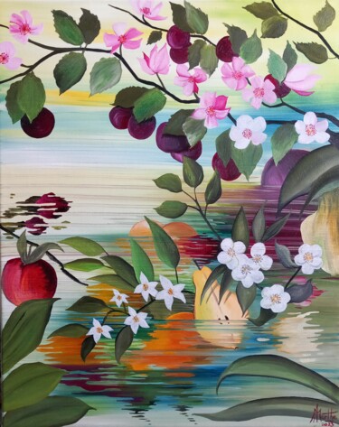 Peinture intitulée "Au fil de l'eau...d…" par André Marthe, Œuvre d'art originale, Huile