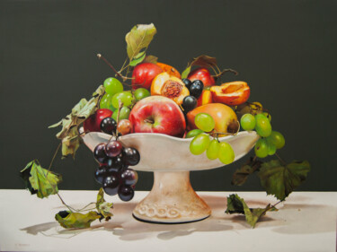 Still life with fuits III Painting titled "Still life with fui…" by Valeri Tsvetkov, Original Artwork, Oil Mounted on Wood Stretcher frame